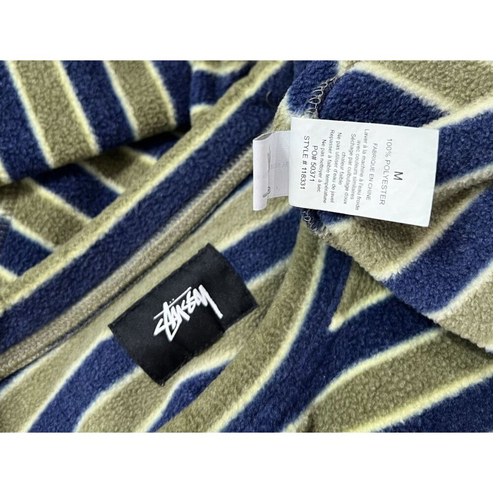 Stussy Striped Polar Fleece Crewneck in Green - Picture 5 of 5